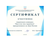 Получен сертификат об участии в конкурсе